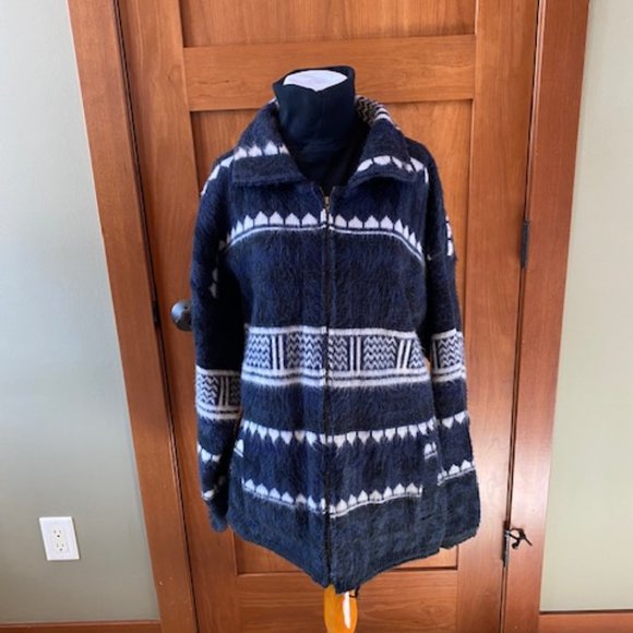 Rumiñahui 100% Wool Sweater Made in Ecuador Navy and White w/Zip Sz Men's XL - Picture 1 of 11
